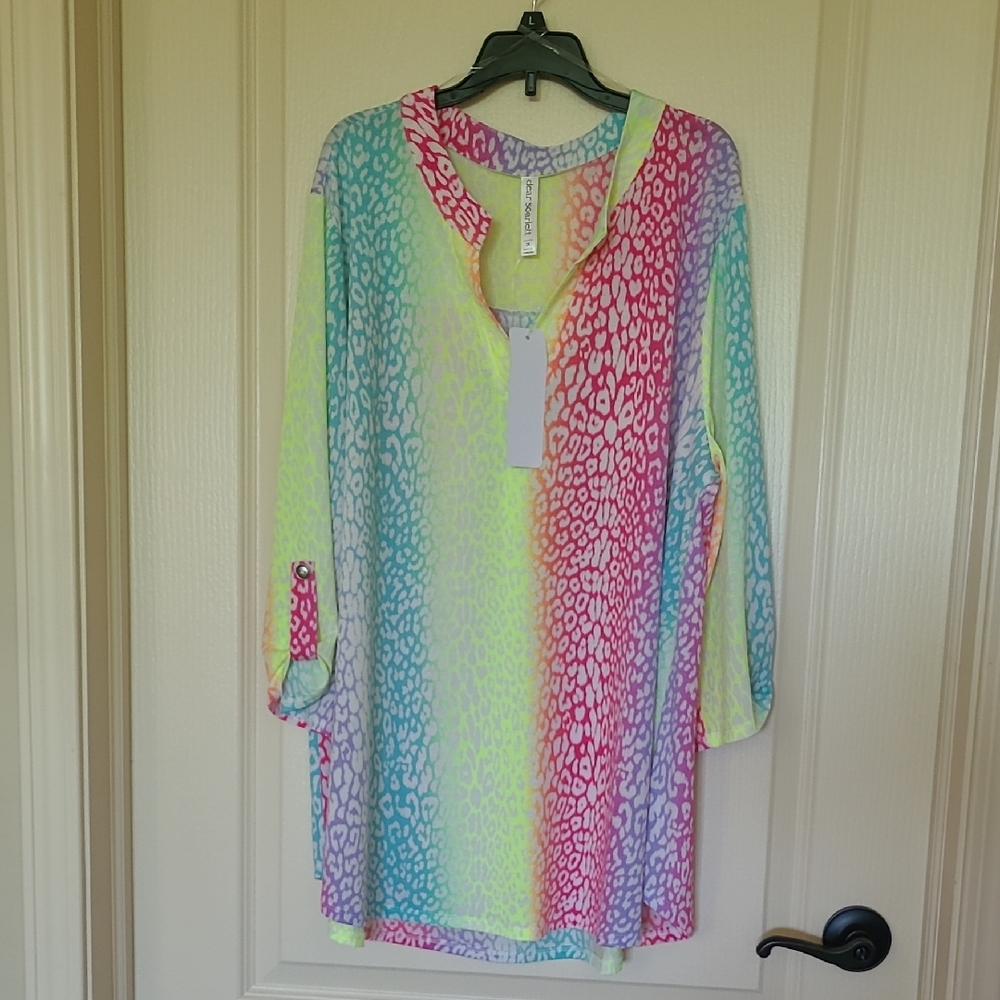 DEAR SCARLETT Women's Animal Print Top Blouse Colorful Flowy New Size 2X